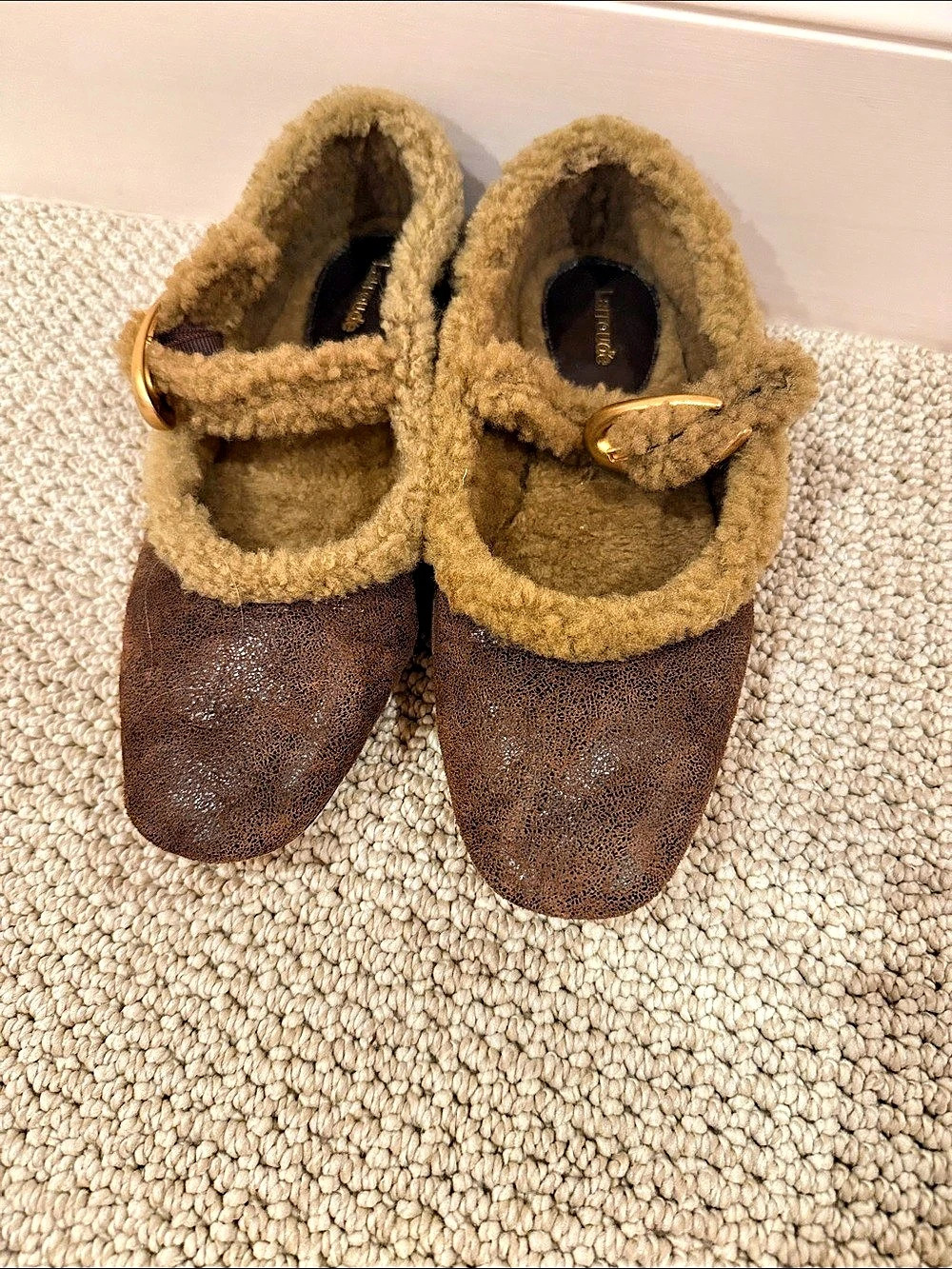 Larroude Verona Ballet Flat Brown Fur-Lined Slippers